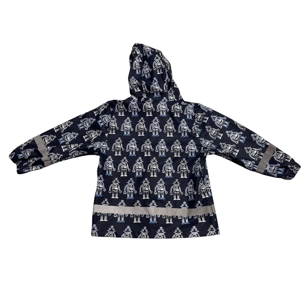 Kids Navy Robot Print Raincoat Hooded Waterproof Jacket Size‎ 92
